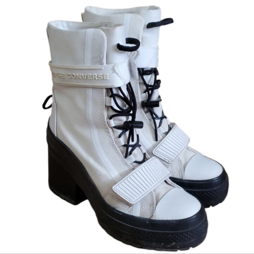 Converse All Star GR82 Womans White Canvas Platform Heeled Shoes Size 5.5